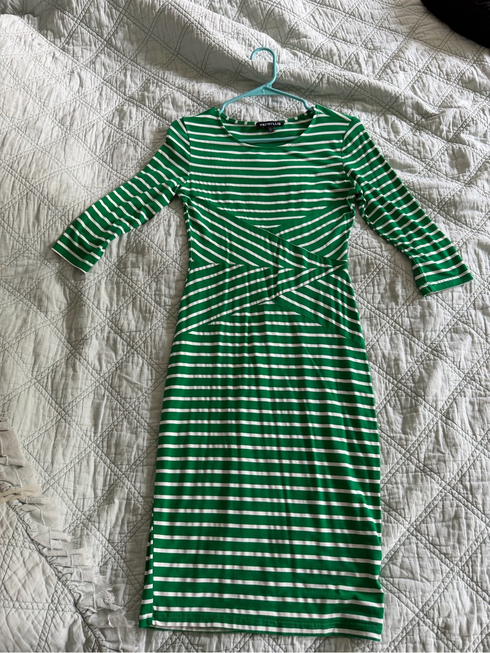 Green & White Striped Midi Dress